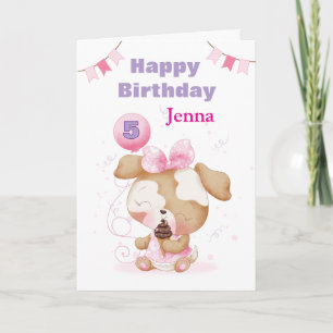 Adorable Puppy Birthday Card  Custom Age Balloon