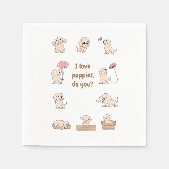 Adorable Puppy Birthday Party Napkin (Front)