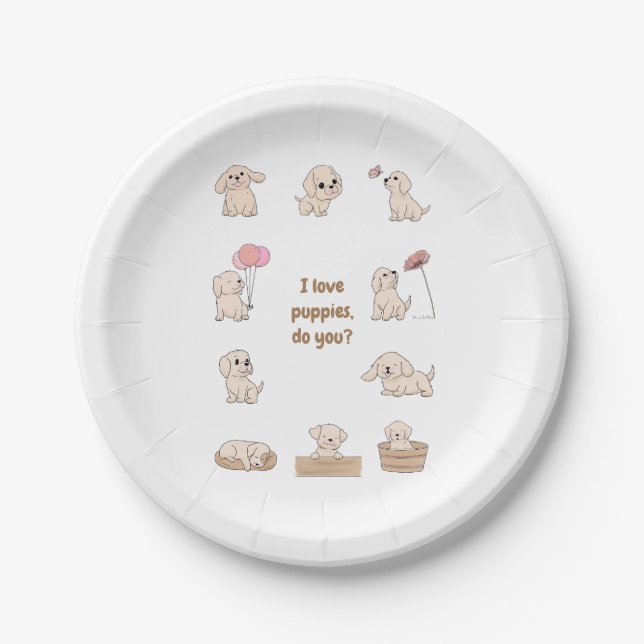 Adorable Puppy Birthday Party Paper Plate (Front)