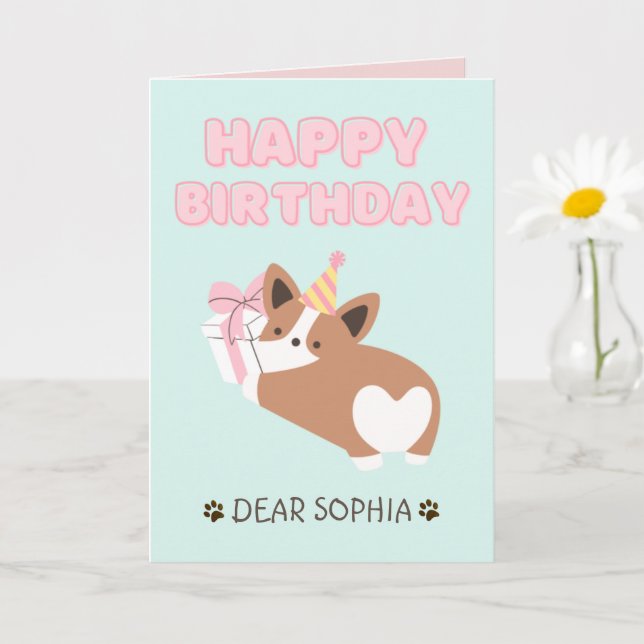 Adorable Puppy in a Hat Happy Birthday Pastel   Card (Small Plant)