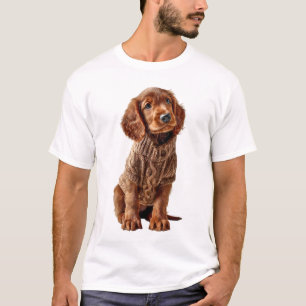Adorable Puppy in Cosy Brown Knit Sweater