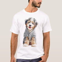 Adorable Puppy in Cosy Grey Knitted Sweater