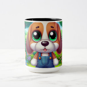 Adorable Puppy In Overalls  Two-Tone Coffee Mug
