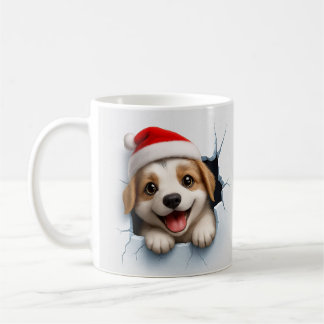 Adorable Puppy in Santa Hat Cute Christmas Dog  Coffee Mug
