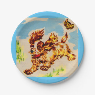 adorable puppy on the run paper plate