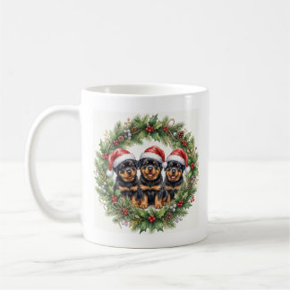 Adorable Puppy Rottweilers Christmas Mug