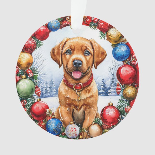 Adorable Puppy Surrounded by Christmas Decorations (Front)