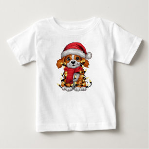 Adorable puppy tangled in holiday lights baby T-Shirt