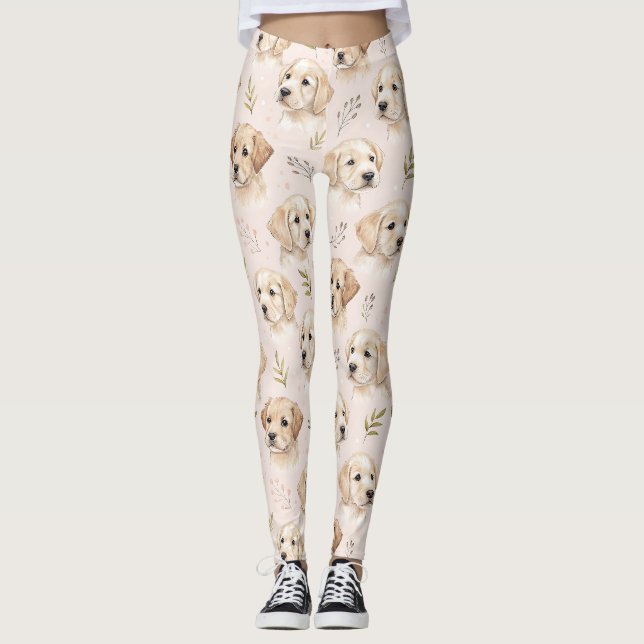 Adorable Puppy Watercolor Pattern (2) Leggings (Front)