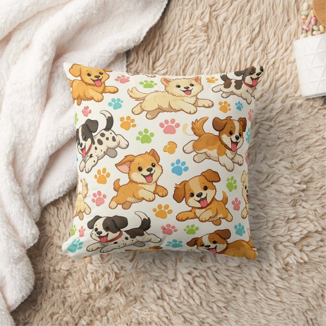 Adorable Puppy Watercolor Pattern (3) Cushion (Blanket)