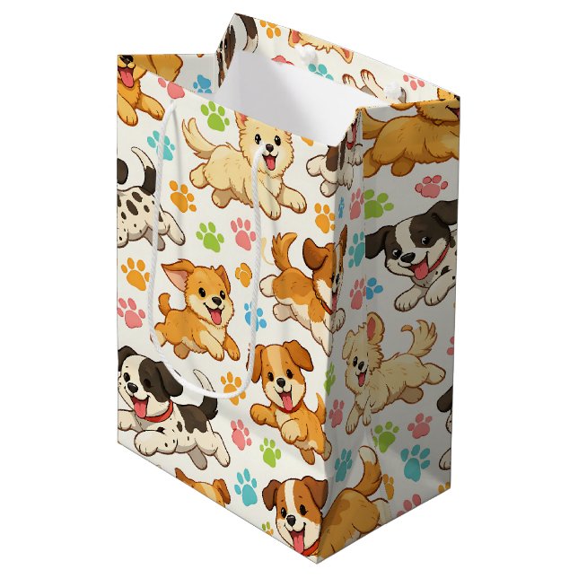 Adorable Puppy Watercolor Pattern (3) Medium Gift Bag (Front Angled)