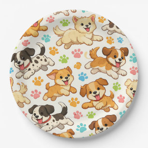 Adorable Puppy Watercolor Pattern (3) Paper Plate