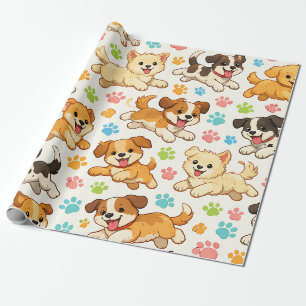 Adorable Puppy Watercolor Pattern (3) Wrapping Paper