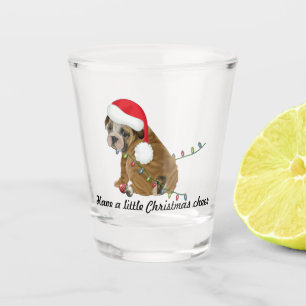 Adorable Puppy With Christmas Hat and Lights Shot Glass