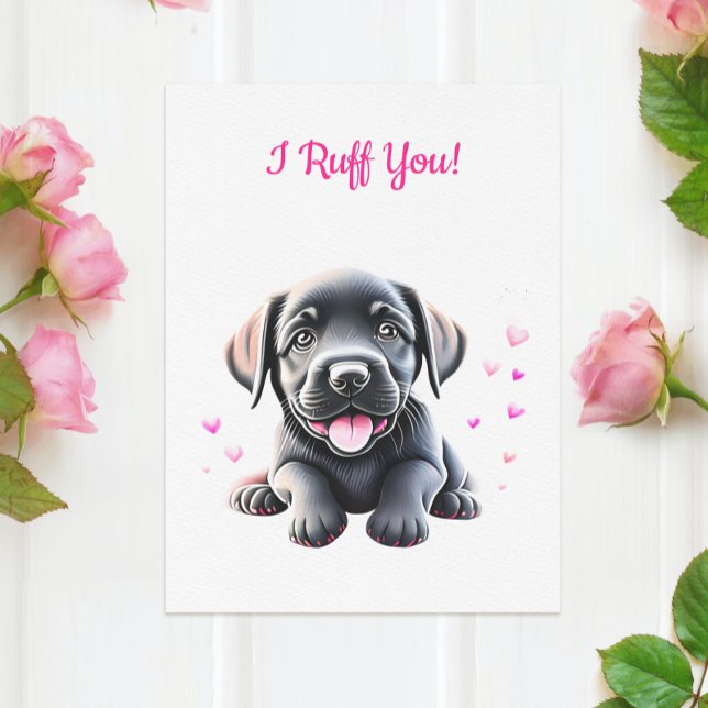 Adorable Puppy With Hearts Tail Wag Valentine Holiday Card (Creator Uploaded)