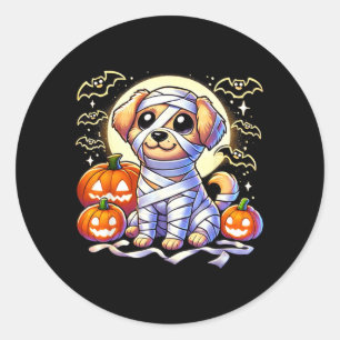 Adorable Puppy Wrapped Mummy Halloween Cute Dog Classic Round Sticker