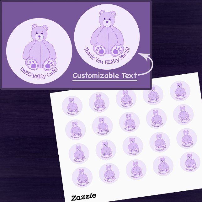 Adorable Purple Teddy Bear Classic Round Sticker (Creator Uploaded)
