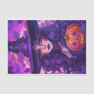 Adorable Purple Witch Halloween Decoupage Tissue Paper