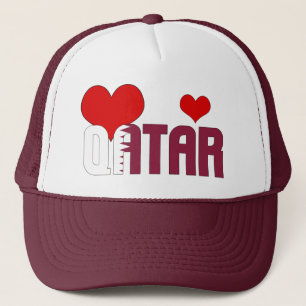Adorable Qatar Flag Hearts Patriotic Trucker Hat