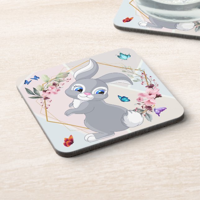 Adorable Rabbit Flower Butterflies Themed Coaster (Left Side)