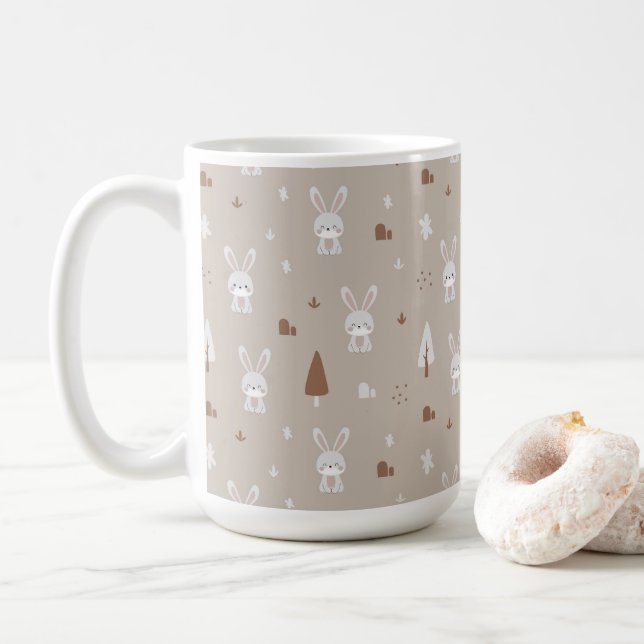 Adorable Rabbit Kids Pattern Coffee Mug (With Donut)