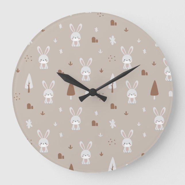 Adorable Rabbit Kids Pattern Large Clock (Front)