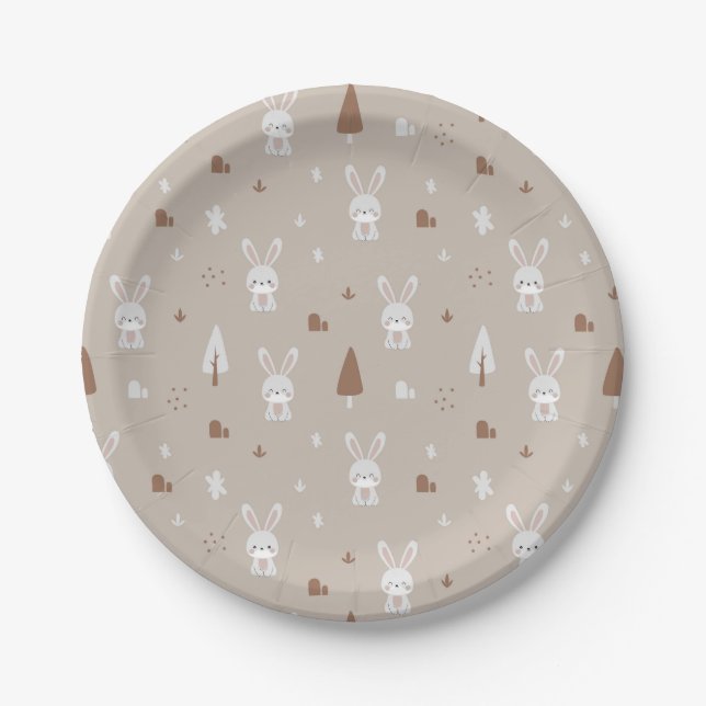 Adorable Rabbit Kids Pattern Paper Plates (Front)