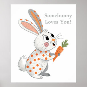  Adorable Rabbit Orange & White Playful Bunny Art  Poster