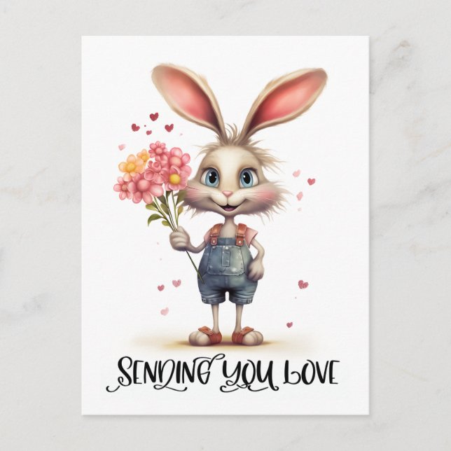 Adorable Rabbit Sending You Love Postcard (Front)