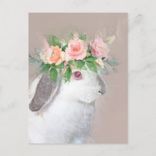 Adorable Rabbit with Flower Crown Portrait Postcard