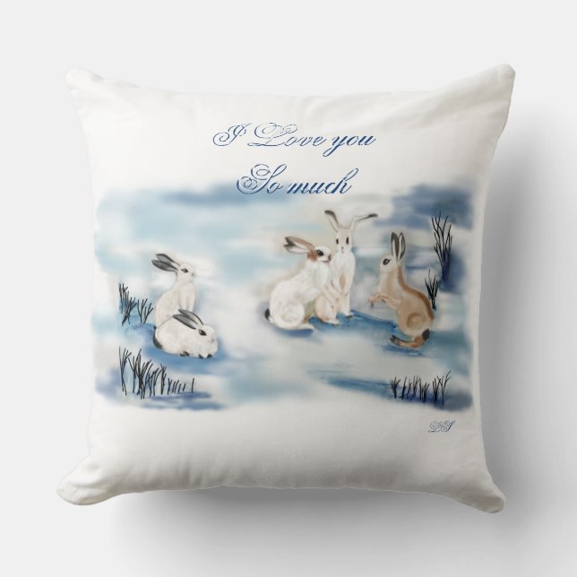 Adorable rabbits digital drawing  cushion (Front)