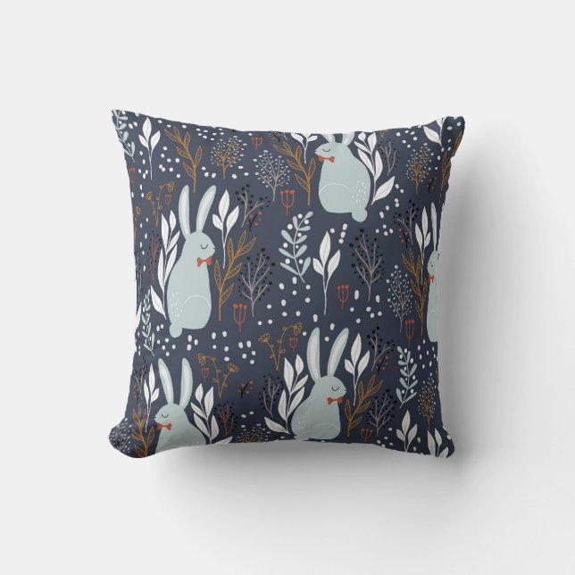 Adorable Rabbits: Forest Seamless Pattern Cushion (Front)