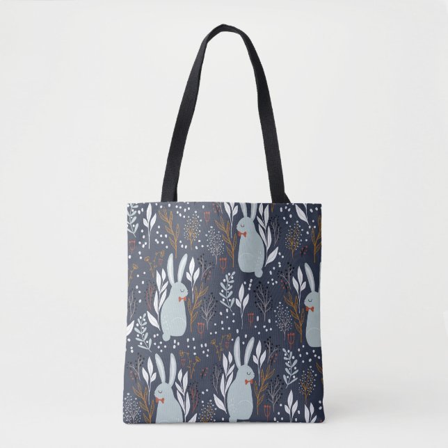 Adorable Rabbits: Forest Seamless Pattern Tote Bag (Front)
