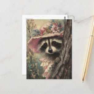 Adorable Raccoon in a Pink Dress Postcard