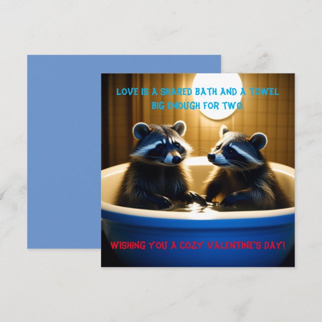 Adorable Raccoons in Bathtub Fun Valentine's Day Holiday Card (Front/Back)