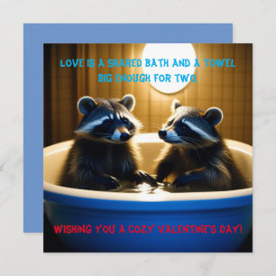 Adorable Raccoons in Bathtub Fun Valentine's Day Holiday Card