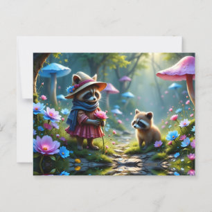 Adorable Racoon all dressed up with Rose greeting Postcard