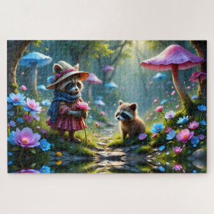 Adorable Racoon all dressed up with Rose Jigsaw Puzzle
