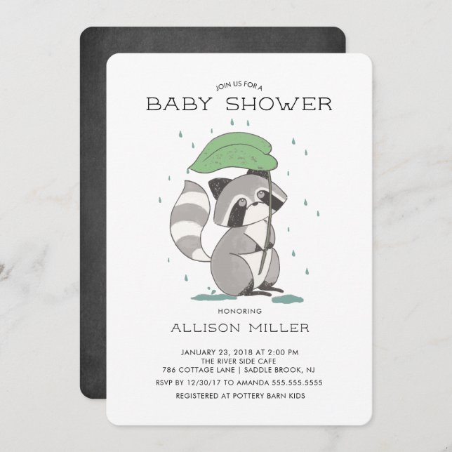 Adorable Racoon Baby Shower Invitation (Front/Back)