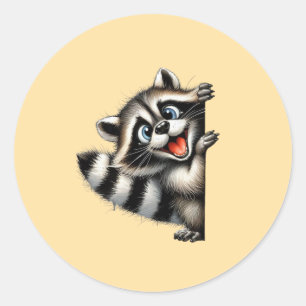 Adorable Racoon Christmas Peek - Cute Holiday Gif Classic Round Sticker