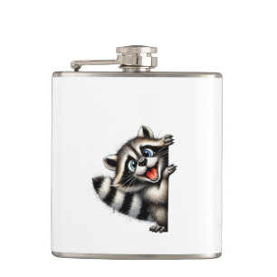 Adorable Racoon Christmas Peek - Cute Holiday Gif Hip Flask