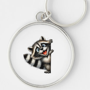 Adorable Racoon Christmas Peek - Cute Holiday Gif Key Ring