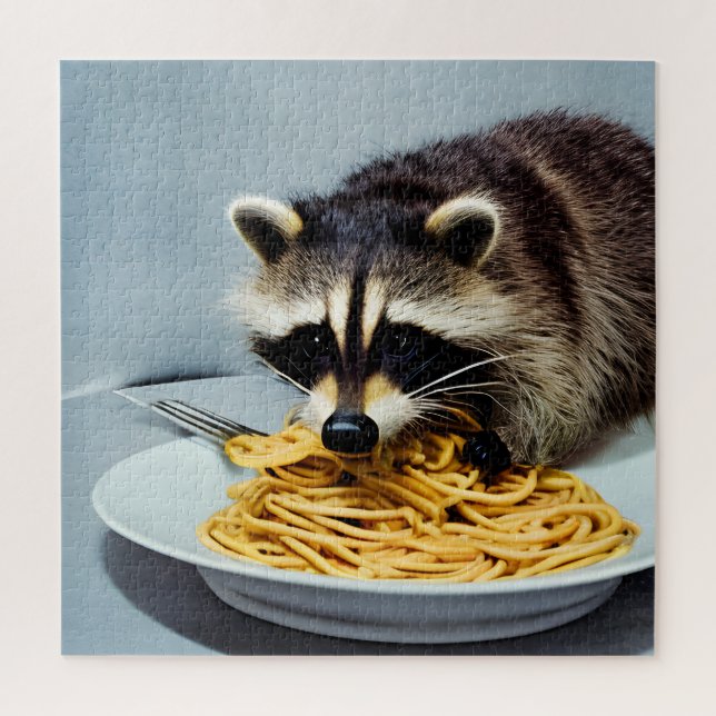 Adorable Racoon Eating Spaghetti Jigsaw Puzzle (Vertical)
