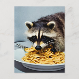 Adorable Racoon Eating Spaghetti Postcard