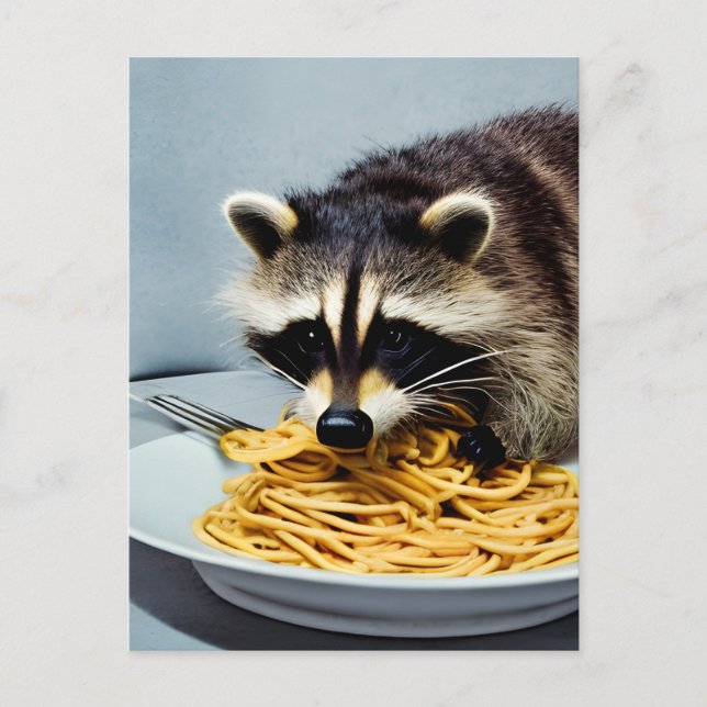 Adorable Racoon Eating Spaghetti Postcard (Front)
