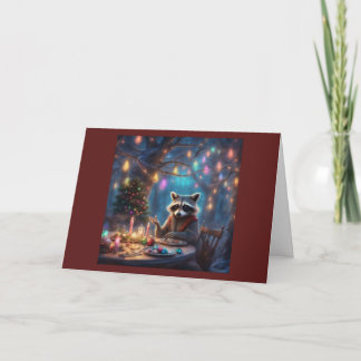 Adorable Racoon makes Christmas decorations Card