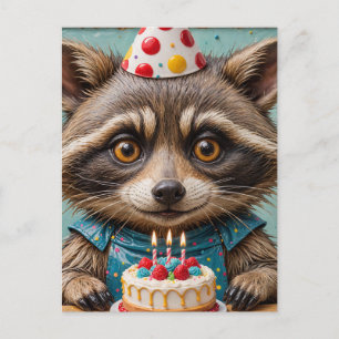 Adorable Racoon With a Birthday Cake Postcard