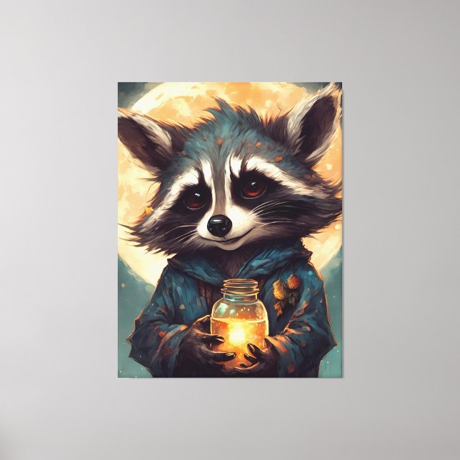 Adorable Racoon With a Magic Potion Canvas Print (Front)