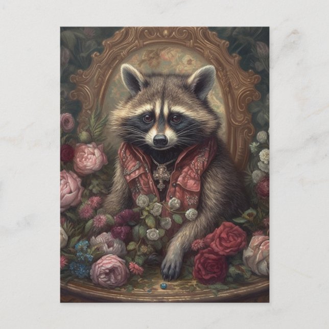 Adorable Racoon with Flowers Postcard (Front)