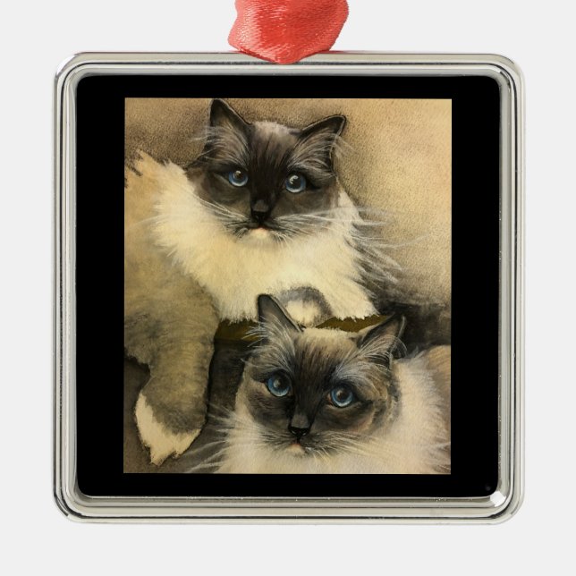 Adorable Ragdoll Cats with Bright Blue Eyes Metal Tree Decoration (Front)